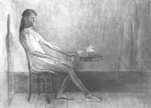 Tea for one | 2020 | 18 x 24 inches | Charcoal on paper | Available