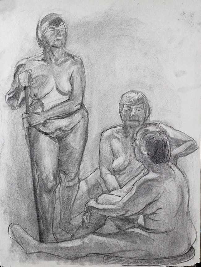 Three Marys | 2015 | 24x18 inches | Charcoal on newsprint | Available