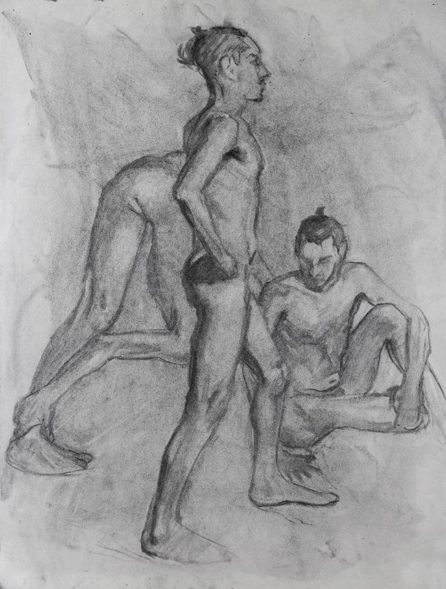 Three Yogis | 2015 | 24x18 inches | Charcoal on newsprint | Available